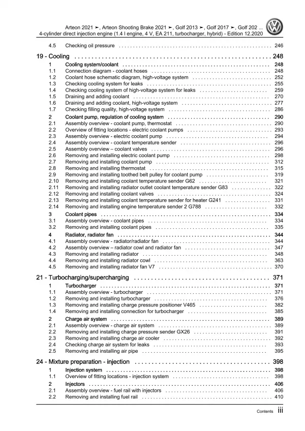 VW Passat 8 3G (14-19) 4-cyl 1.4l petrol engine 150-156 hp repair workshop eBook