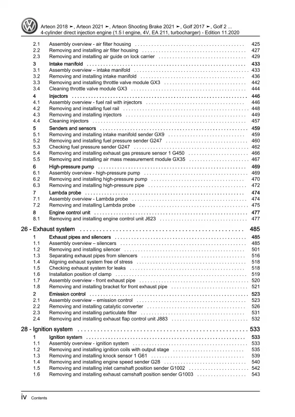 VW Passat 8 3G (14-19) 4-cyl 1.5l petrol engine 130-150 hp repair workshop eBook