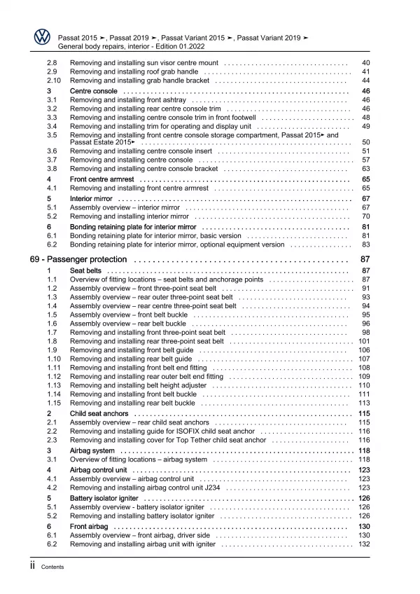 VW Passat 8 3G (19-23) general body repairs interior guide workshop manual eBook