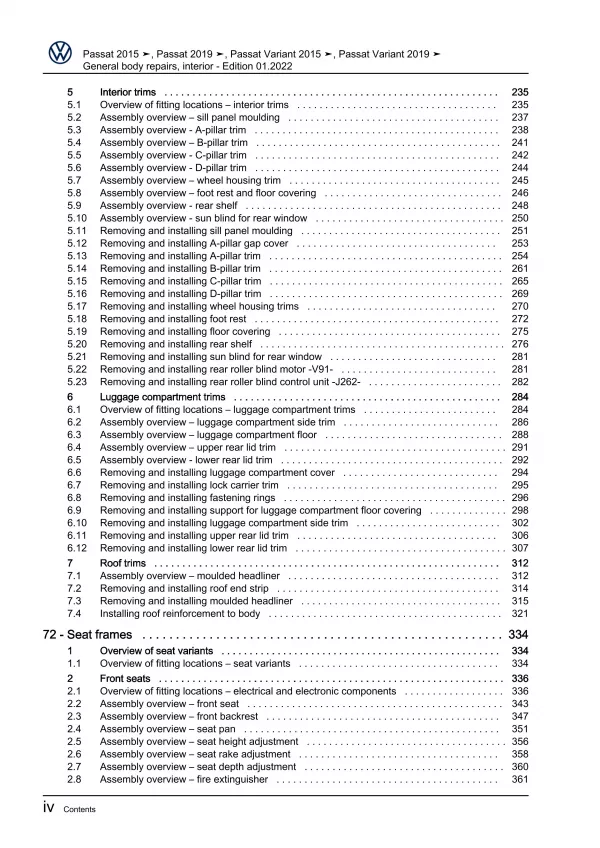 VW Passat 8 3G (19-23) general body repairs interior guide workshop manual eBook