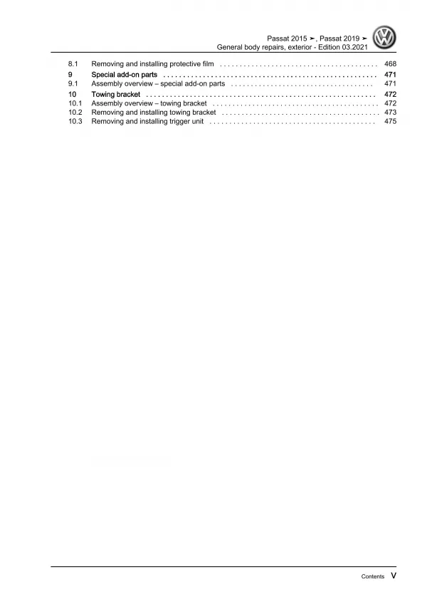 VW Passat 8 3G (19-23) general body repairs exterior guide workshop manual eBook