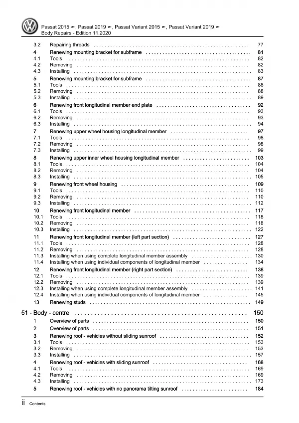 VW Passat 8 3G (2019-2023) body repairs workshop guide manual download pdf eBook