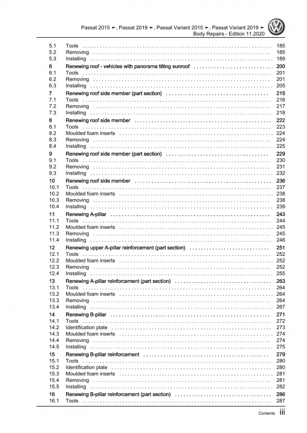 VW Passat 8 3G (2019-2023) body repairs workshop guide manual download pdf eBook