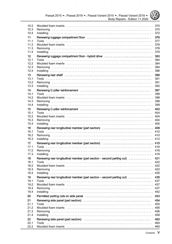 VW Passat 8 3G (2019-2023) body repairs workshop guide manual download pdf eBook