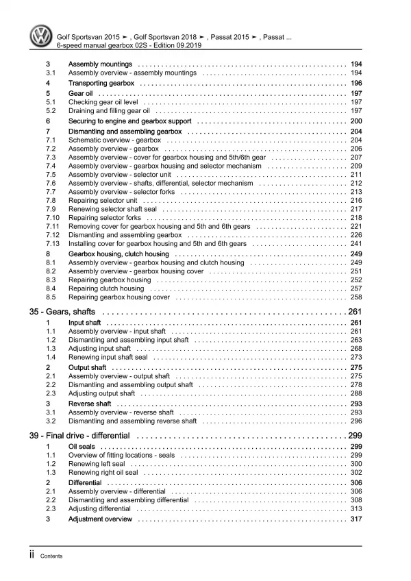 VW Passat 8 3G (19-23) 6 speed manual gearbox 02S repair workshop download eBook
