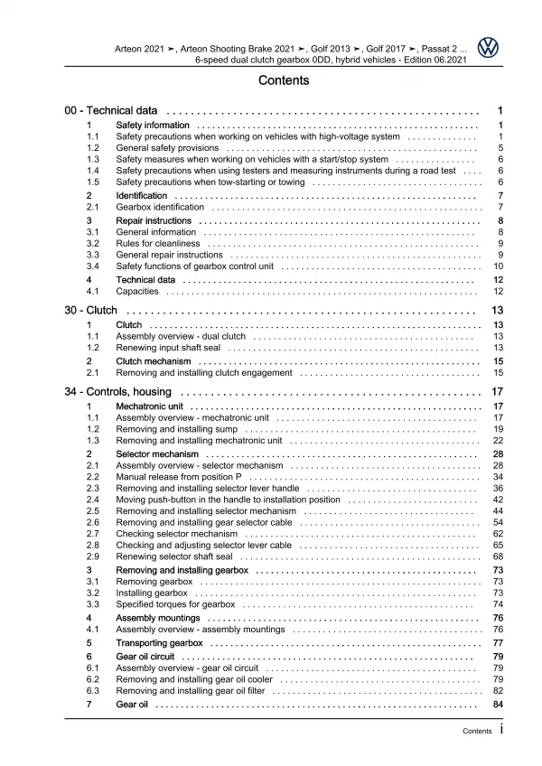 VW Passat 8 3G (19-23) 6 speed dual clutch gearbox 0DD hybrid workshop pdf eBook