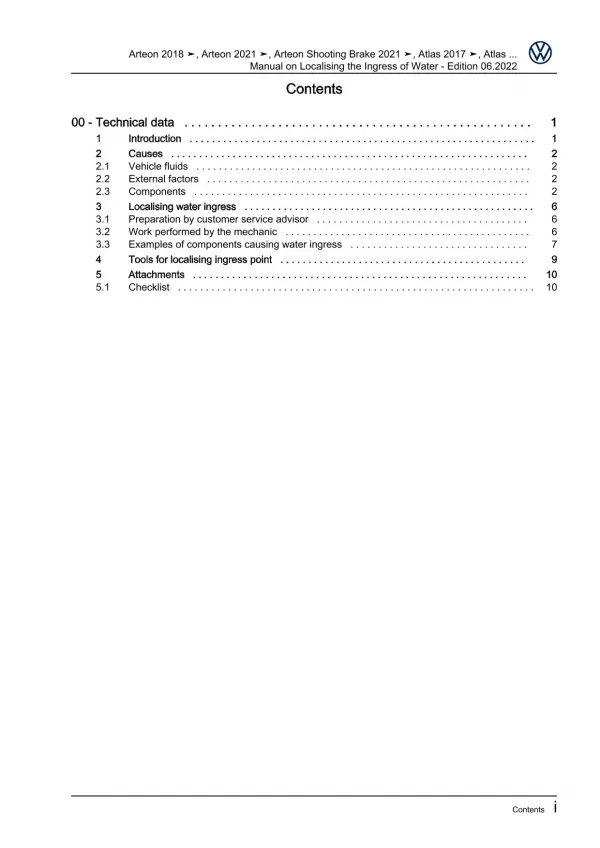 VW Passat CC 35 08-16 localising the ingress of water repair workshop pdf eBook