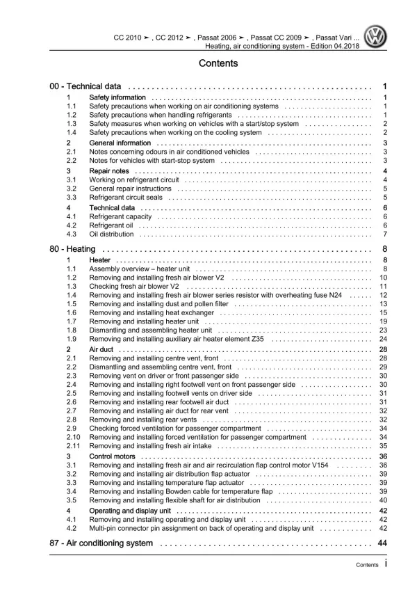 VW Passat CC 35 08-16 heating air conditioning system repair workshop pdf eBook