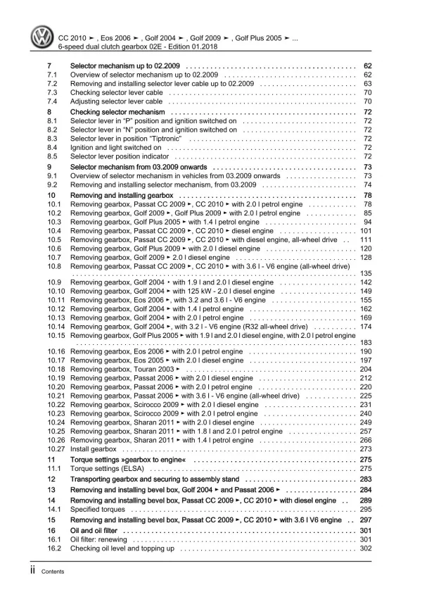 VW Passat CC (2008-2012) 6-speed dual clutch gearbox 02E repair workshop eBook