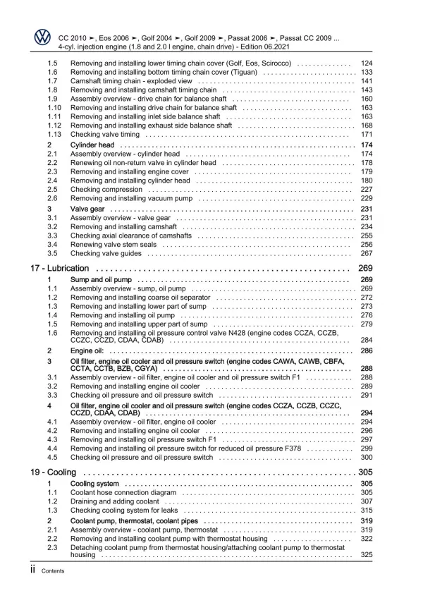 VW Passat CC 35 08-12 4-cyl. 1.8/2.0l petrol engines 152-211 hp repair pdf eBook