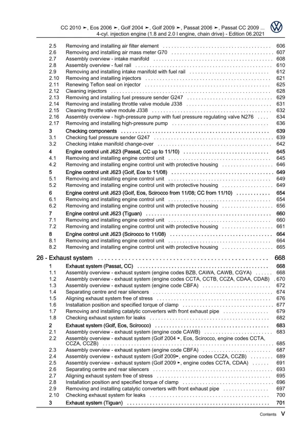 VW Passat CC 35 08-12 4-cyl. 1.8/2.0l petrol engines 152-211 hp repair pdf eBook