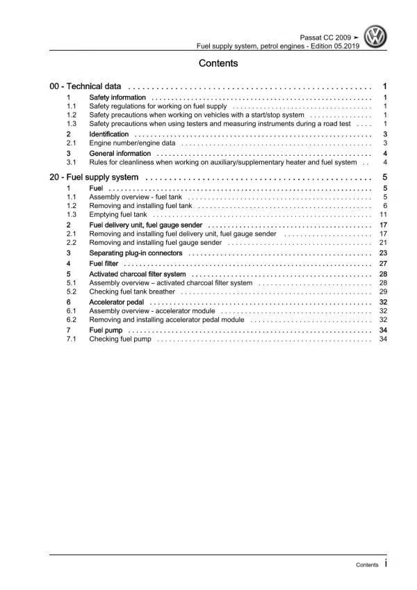 VW Passat CC 35 (08-12) fuel supply system petrol engines repair workshop eBook