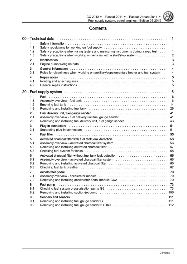 VW Passat CC 35 (12-16) fuel supply system petrol engines repair workshop eBook