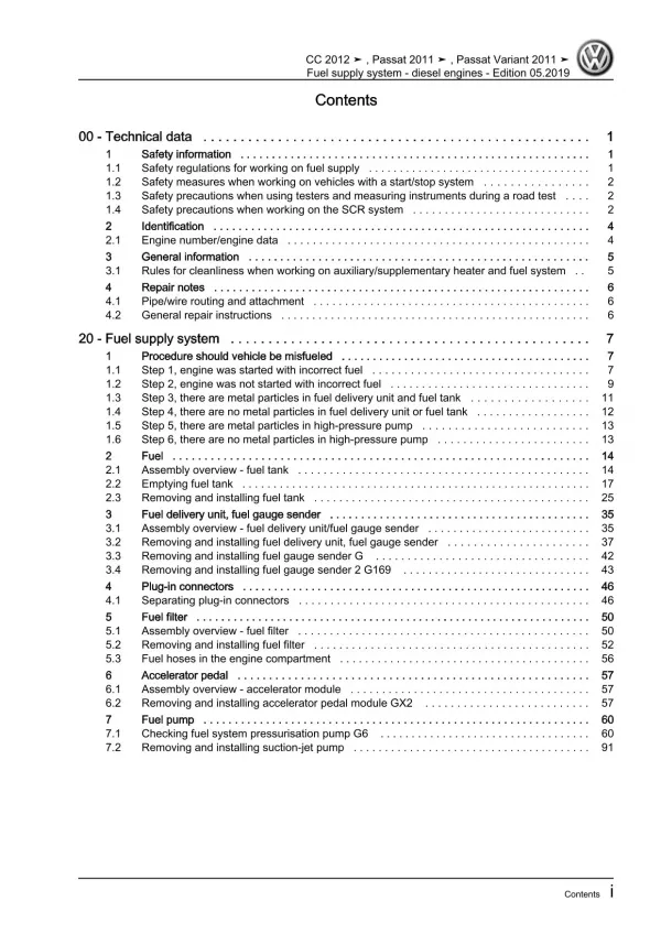 VW Passat CC 35 (12-16) fuel supply system diesel engines repair workshop eBook