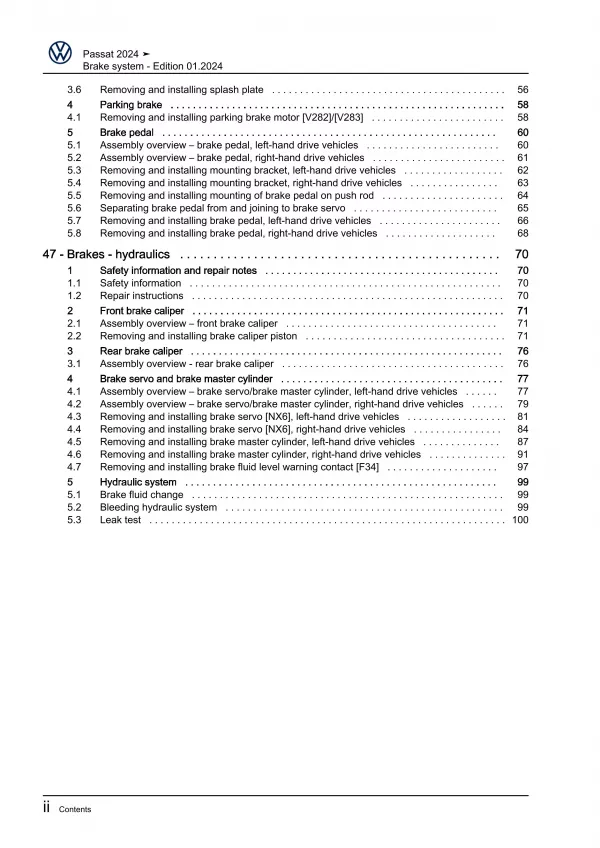 VW Passat 9 type CJ from 2023 brake systems repair workshop manual guide eBook