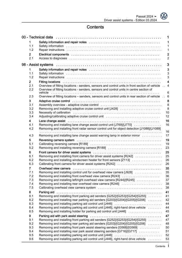 VW Passat 9 type CJ from 2023 drivers assist system repair workshop manual eBook