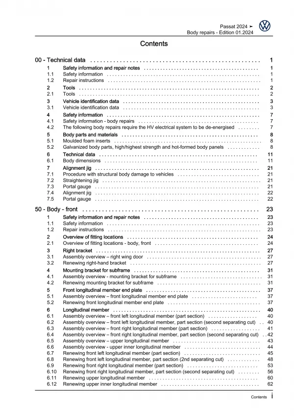 VW Passat 9 type CJ from 2023 body repairs workshop guide manual download eBook