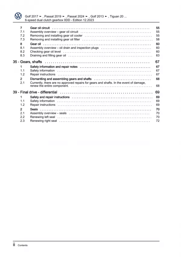 VW Passat 9 CJ from 2023 6 speed dual clutch gearbox 0DD repair workshop eBook