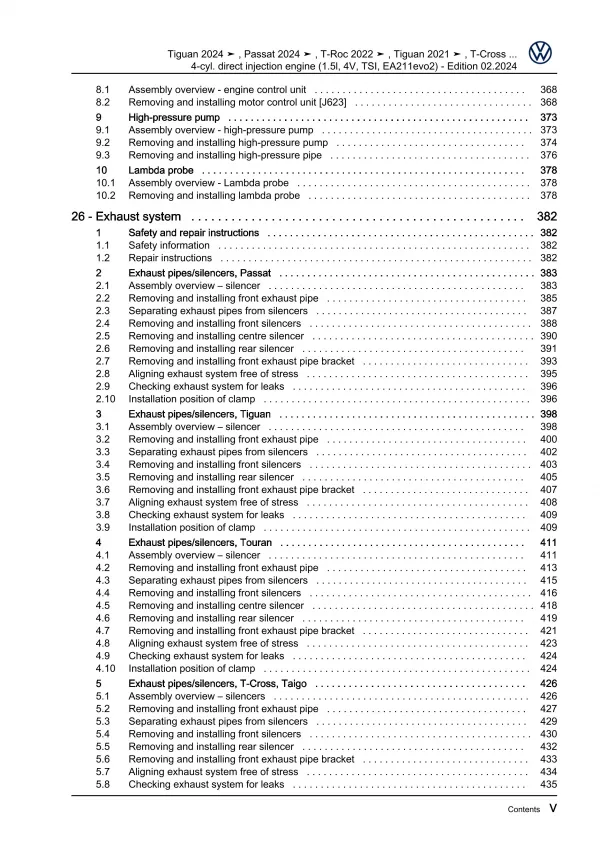 VW Passat 9 CJ from 2023 4-cyl. 1.5l petrol engine 131-150 hp repair guide eBook