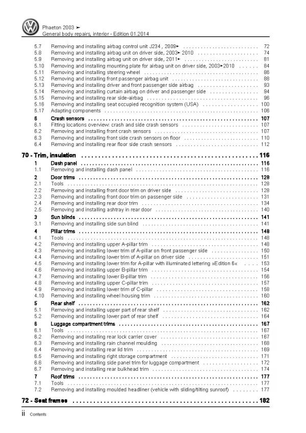 VW Phaeton 3D 2001-2016 general body repairs interior repair workshop manual pdf
