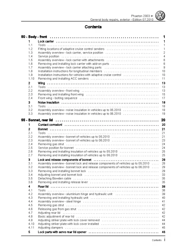 VW Phaeton 3D 2001-2016 general body repairs exterior repair workshop manual pdf