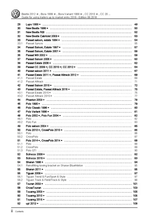 VW Phaeton type 3D 2001-2016 guide for using trailers repair workshop manual pdf