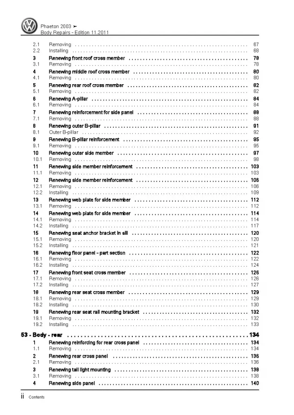 VW Phaeton type 3D 2001-2016 body repairs workshop repair manual pdf ebook
