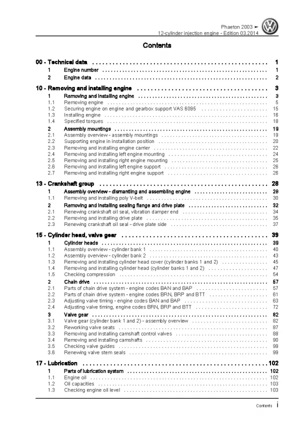 VW Phaeton 3D (01-16) 12-cyl. 6.0l petrol engines 420-450 hp repair manual pdf