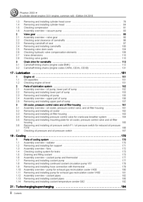 VW Phaeton 3D 2001-2016 6-cyl. diesel engines 3.0l repair workshop manual pdf