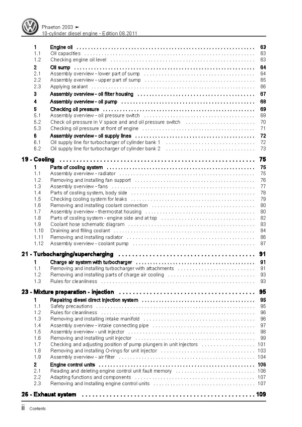 VW Phaeton 3D 2001-2016 10-cyl. diesel engines 4.9l repair workshop manual pdf