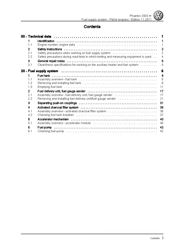 VW Phaeton 3D 01-16 fuel supply system petrol engines repair workshop manual pdf