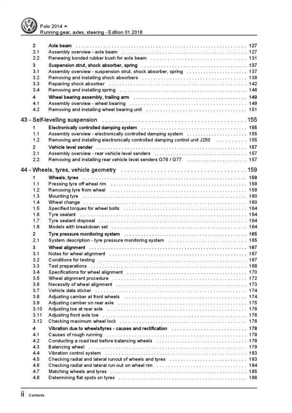 VW Polo 5 type 6C (14-17) running gear axles steering repair workshop manual pdf