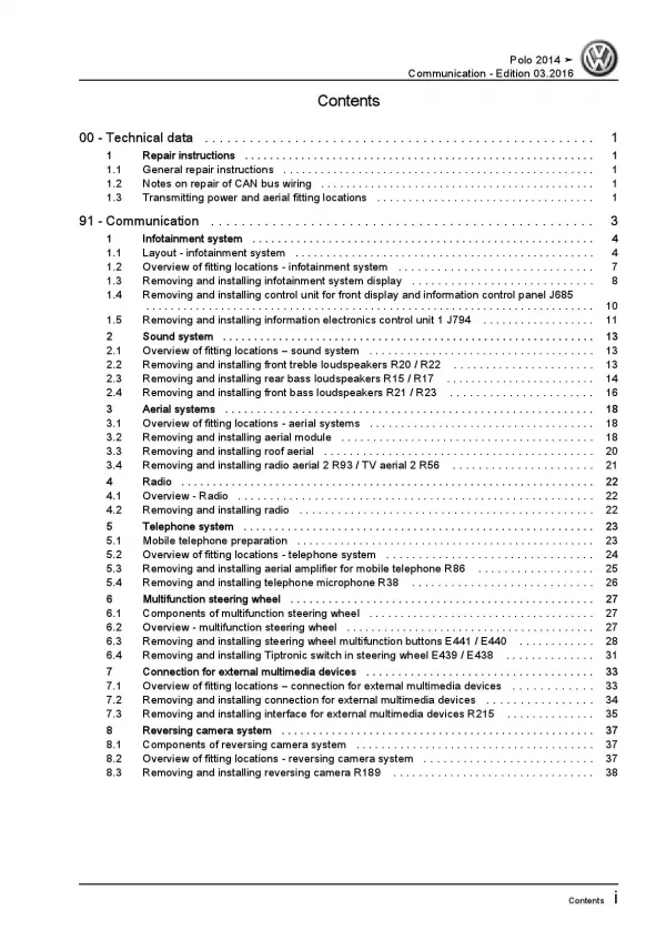 VW Polo 5 6C 2014-2017 communication radio navigation repair workshop manual pdf