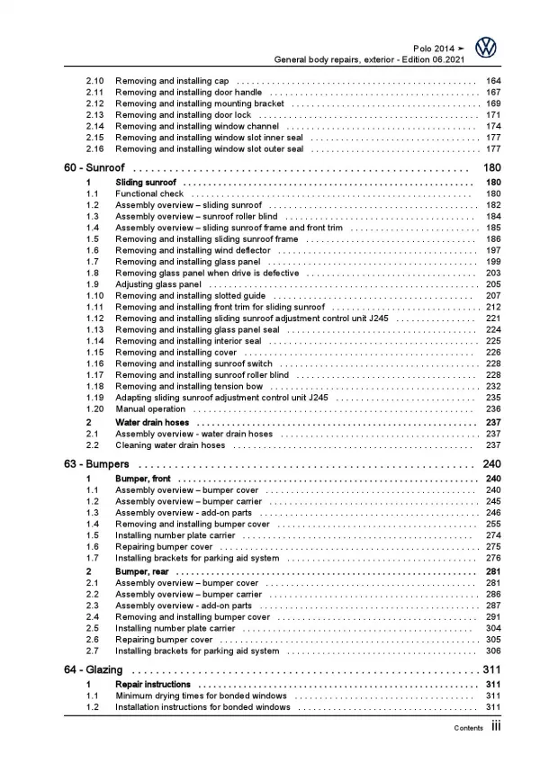 VW Polo 5 6C 2014-2017 general body repairs exterior repair workshop manual pdf