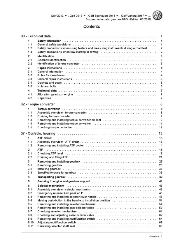 VW Polo 5 6C 2014-2017 6 speed automatic gearbox 09G repair workshop manual pdf