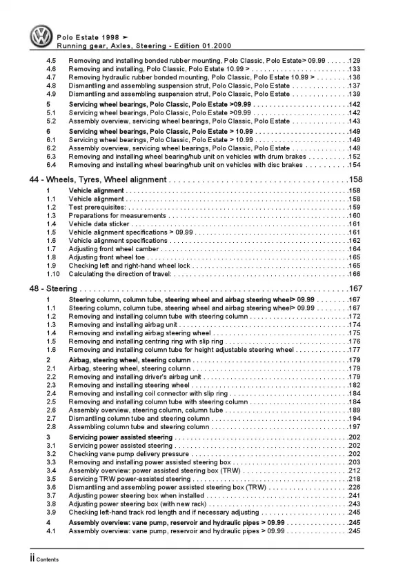 VW Polo 3 Estate 6K 97-01 running gear axles steering repair workshop manual pdf