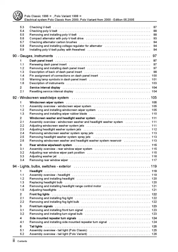 VW Polo 3 Variant type 6K 2000-2001 electrical system repair workshop manual pdf