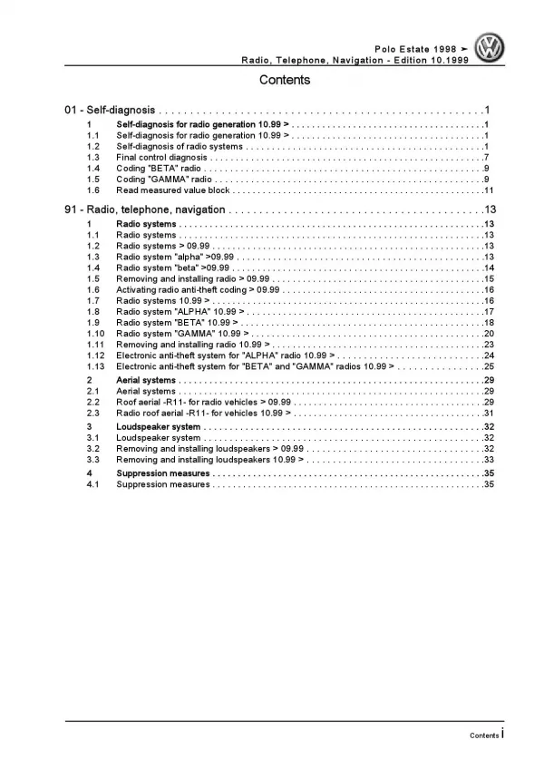 VW Polo 3 Estate 6K 1997-2001 communication radio navigation repair manual pdf