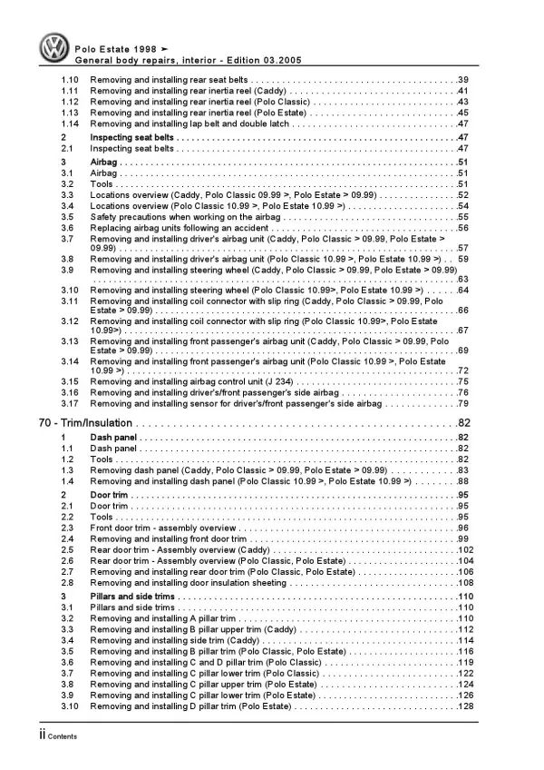 VW Polo 3 Estate 6K 1997-2001 general body repairs interior repair manual pdf