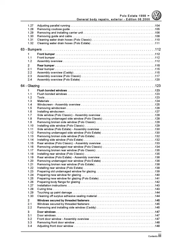 VW Polo 3 Estate 6K 1997-2001 general body repairs exterior repair manual pdf