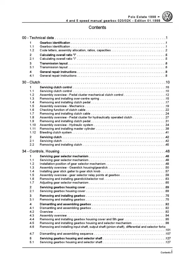 VW Polo 3 Estate 6K 1997-2001 4-5 speed manual gearbox 020 02K repair manual pdf