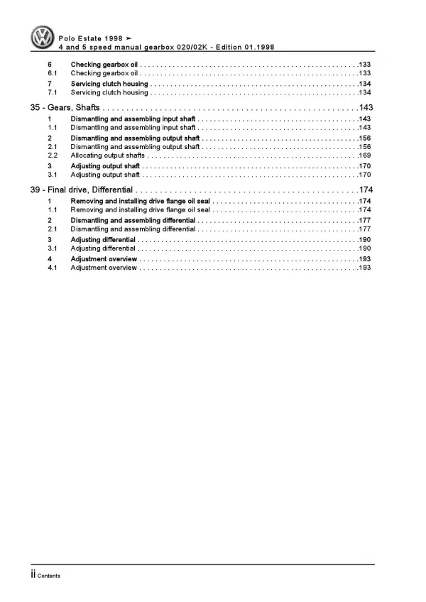 VW Polo 3 Estate 6K 1997-2001 4-5 speed manual gearbox 020 02K repair manual pdf