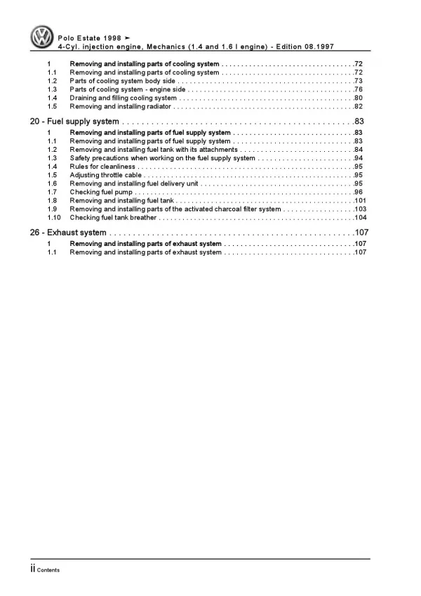 VW Polo 3 Estate 6K 97-01 injection engine mechanics 1.4l 1.6l repair manual pdf