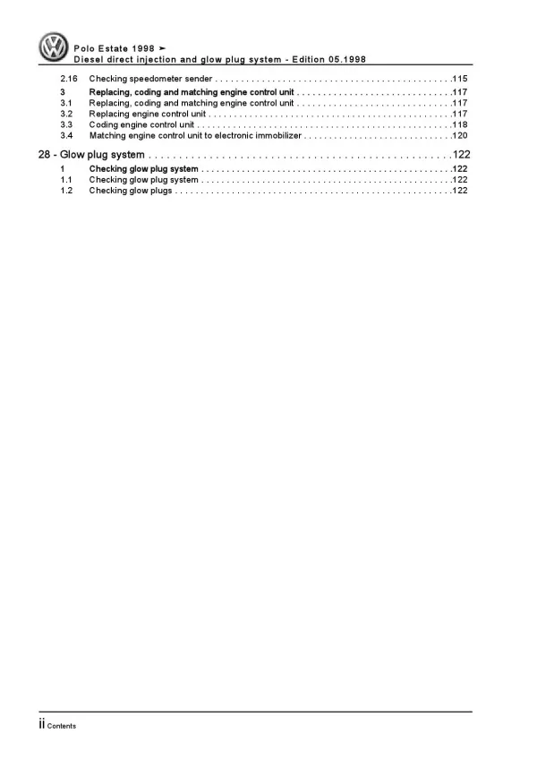 VW Polo 3 Estate 6K (97-01) direct injection glow plug system repair manual pdf