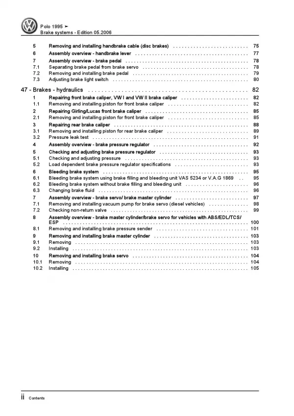 VW Polo 3 type 6N 1994-2002 brake systems repair workshop manual pdf ebook