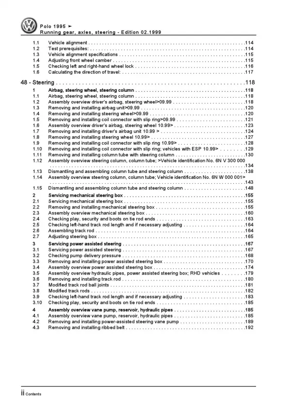 VW Polo 3 type 6N (94-02) running gear axles steering repair workshop manual pdf