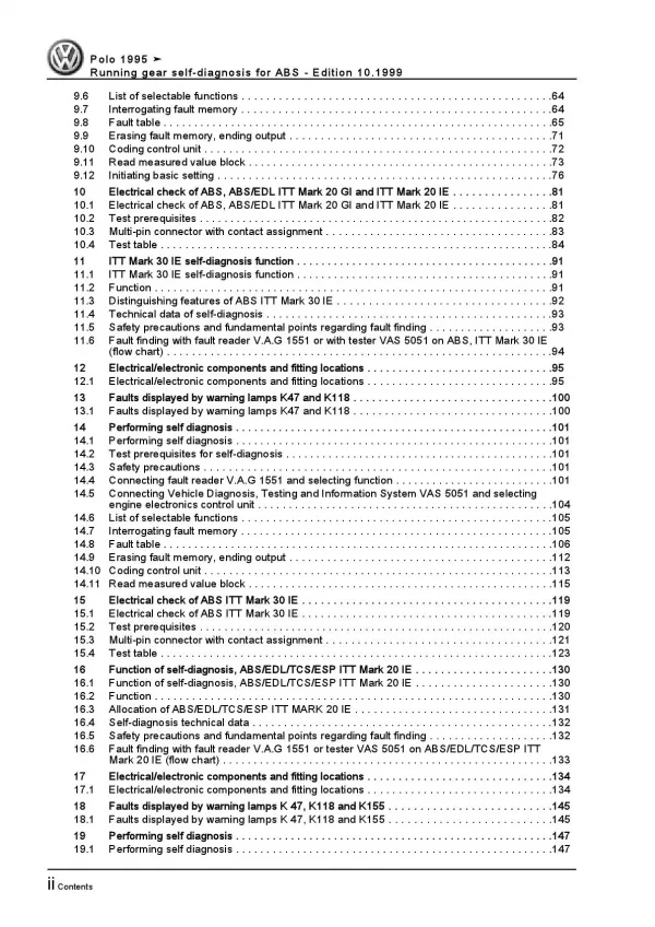 VW Polo 3 type 6N (94-02) running gear brake self-diagnosis workshop manual pdf