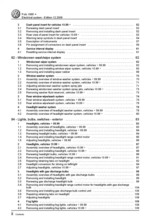 VW Polo 3 type 6N 1994-2002 electrical system repair workshop manual pdf ebook