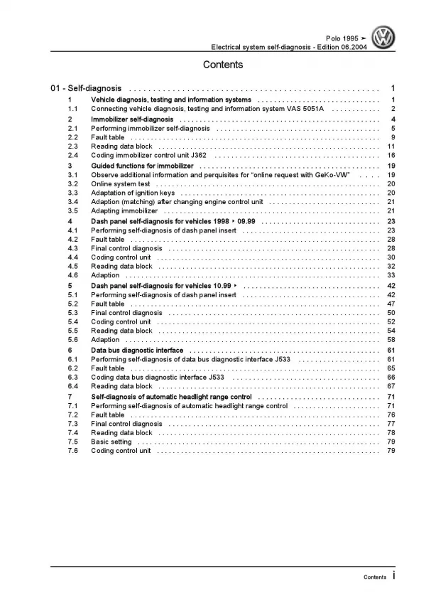 VW Polo 3 6N (94-02) electrical system self-diagnosis repair workshop manual pdf