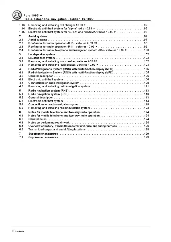 VW Polo 3 6N 1994-2002 communication radio navigation repair workshop manual pdf